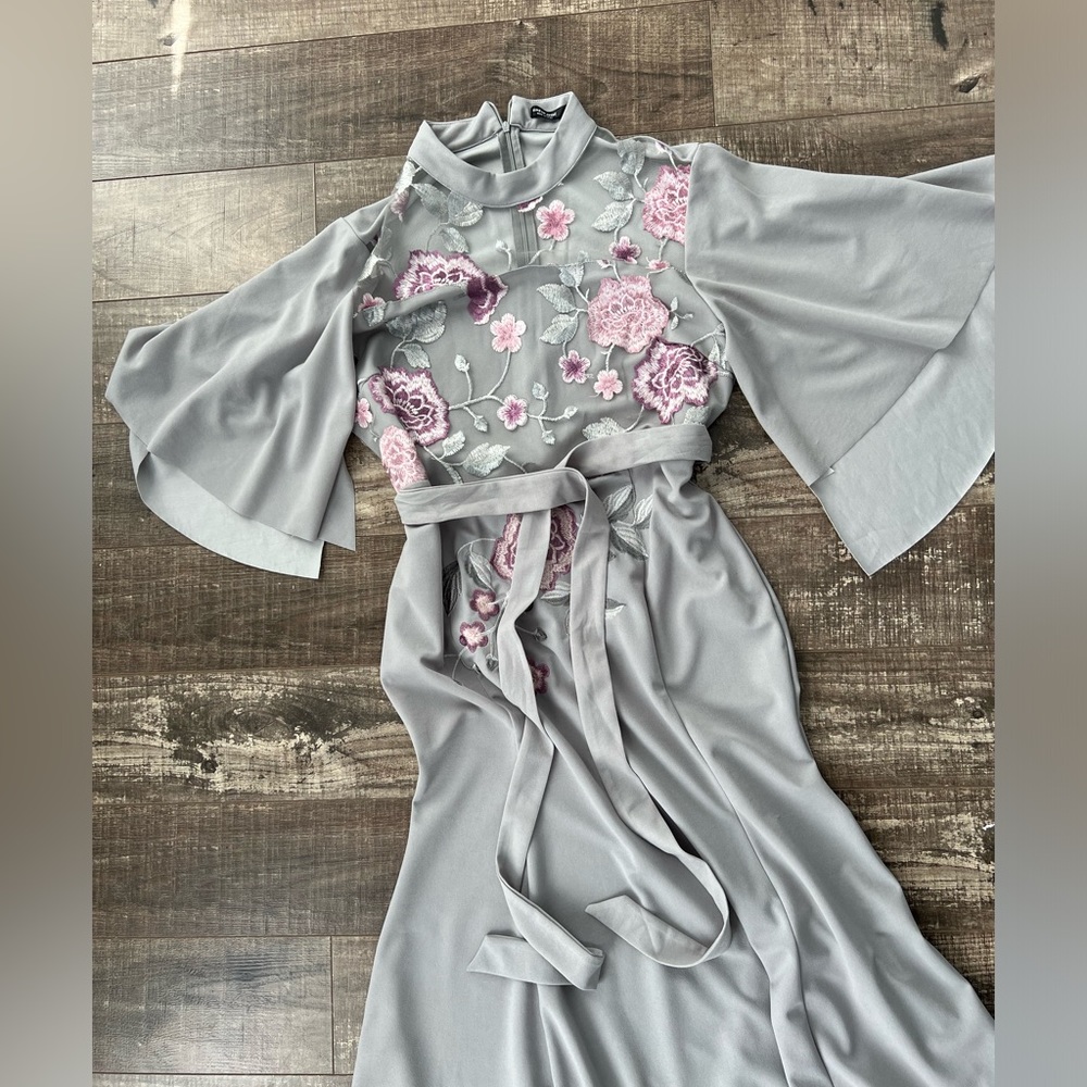 Boho floral grey maxi dress